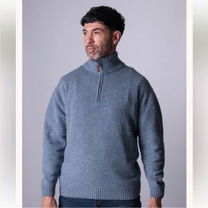 Aran woollen mills Donegal Blend Zip Neck Sweater in Boathouse Blue L lambswool